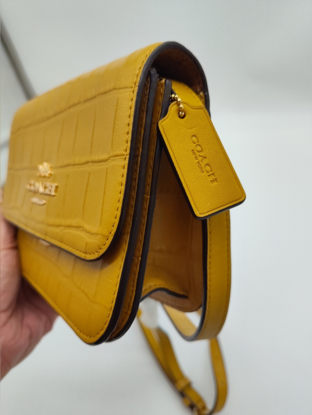 COACH Mini Brynn Crossbody G2179 C5627 NWOT Croc Embossed Mustard Bag - Picture 5 of 16